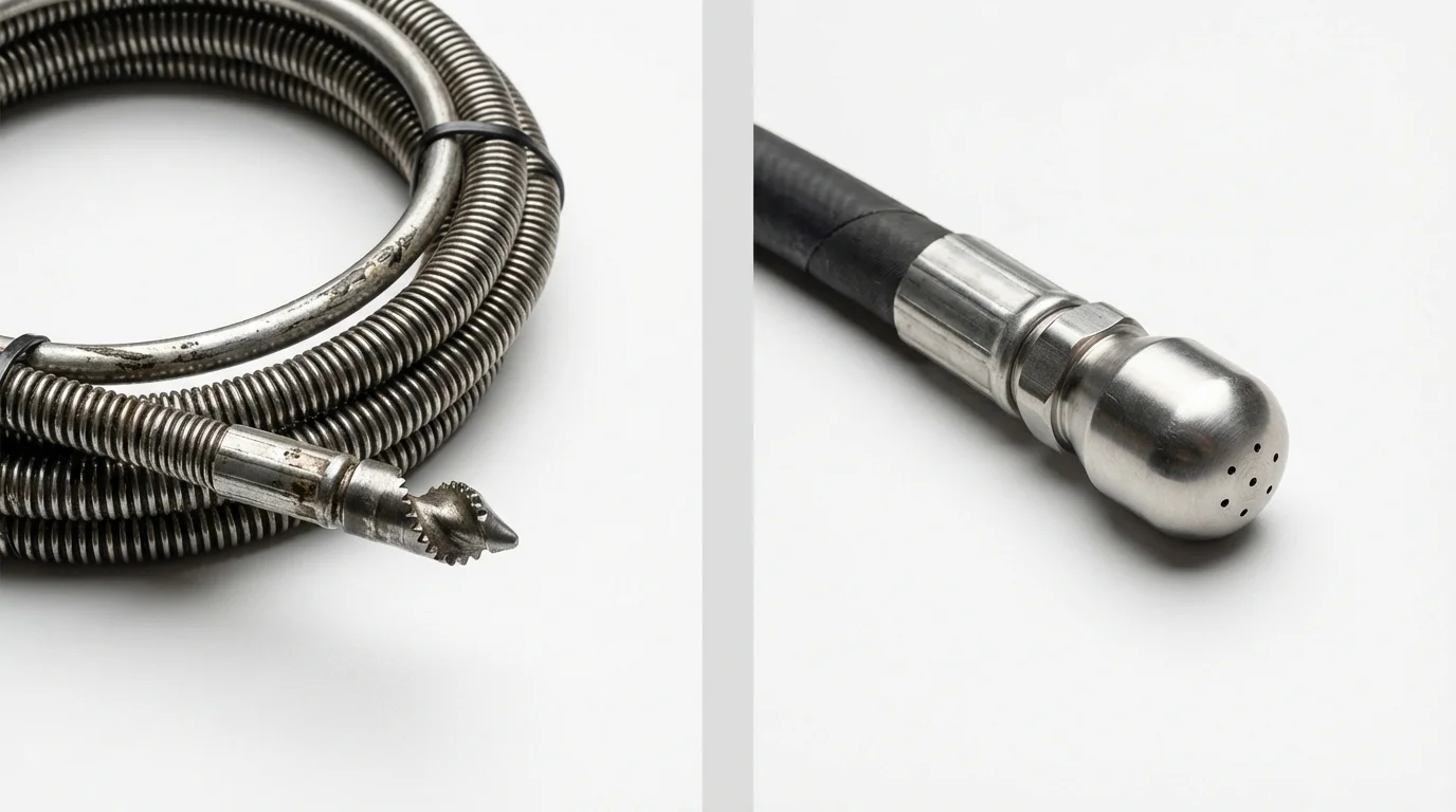 Drain snake cable and hydro jetting nozzle used for drain cleaning in Ridgway, PA