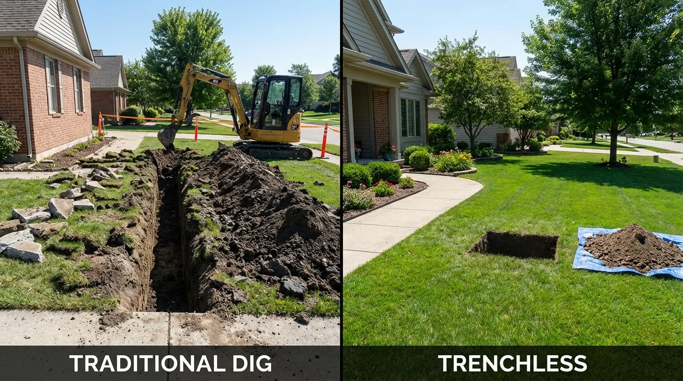 Trenchless sewer repair with minimal yard damage versus traditional excavation in Ridgway, PA